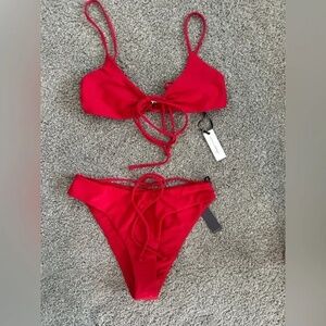 New Lovers + Friends Bikini Top and Bottoms in Red Size Medium